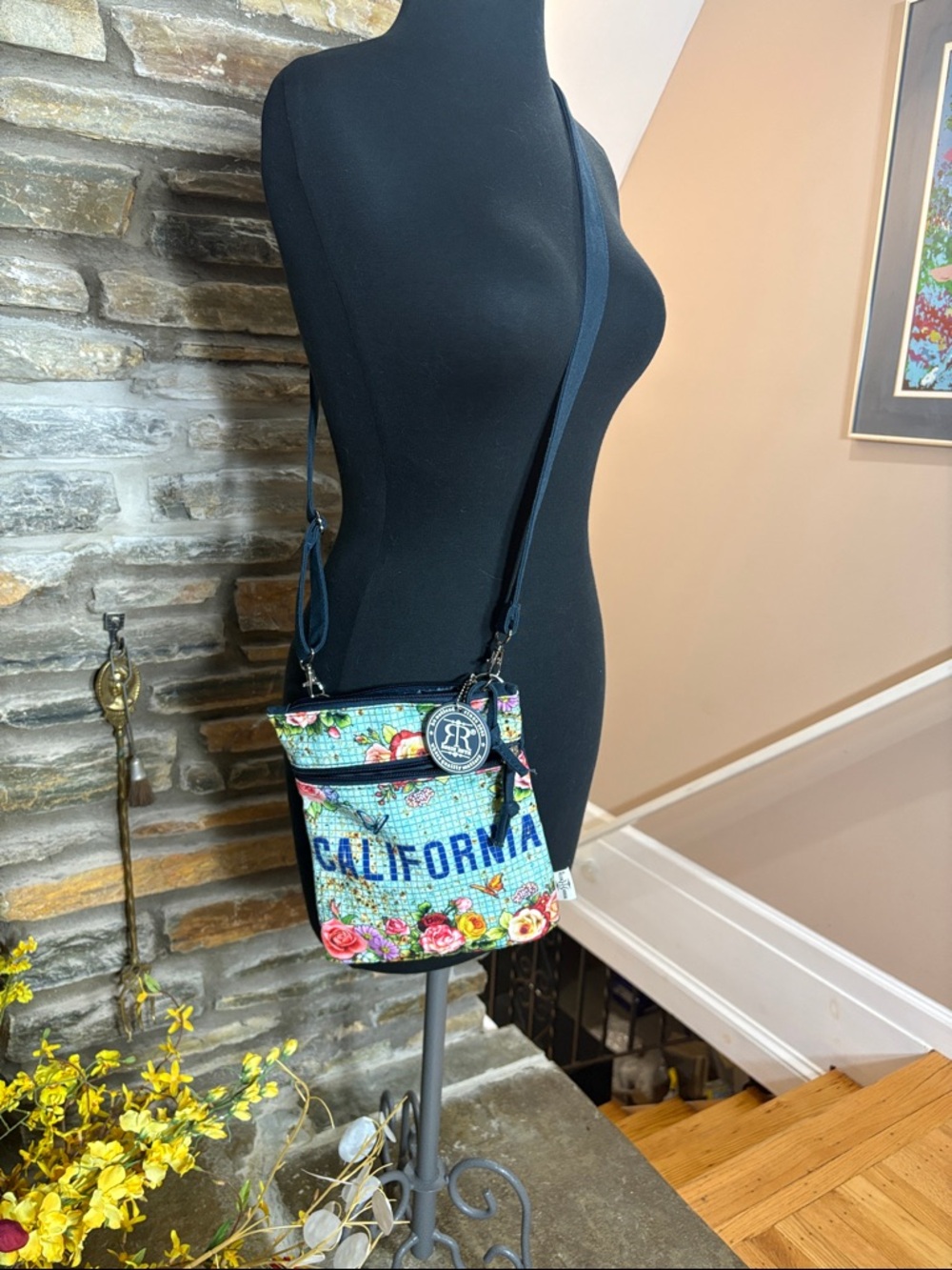 NWT Robin Ruth Blue Floral "CALIFORNIA" Crossbody Bag